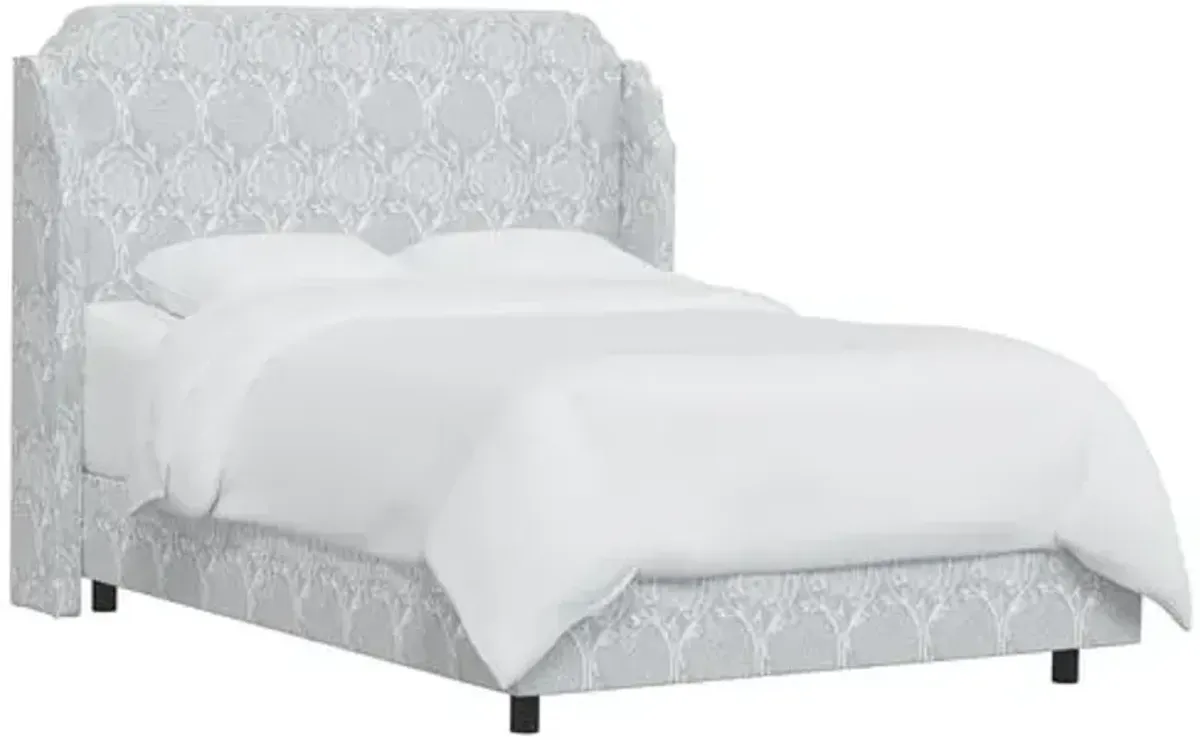 Aurora Wingback Bed - Ranjit Floral - Gray, Padded Headboard