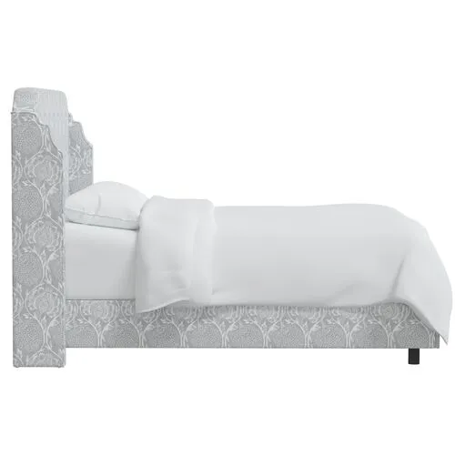 Aurora Wingback Bed - Ranjit Floral - Gray, Padded Headboard