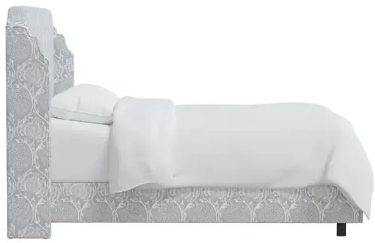 Aurora Wingback Bed - Ranjit Floral - Gray, Padded Headboard