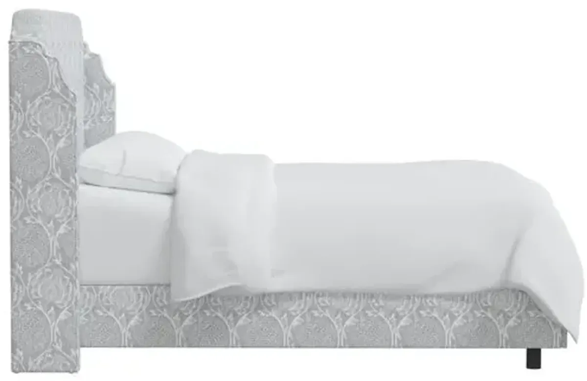 Aurora Wingback Bed - Ranjit Floral - Gray, Padded Headboard