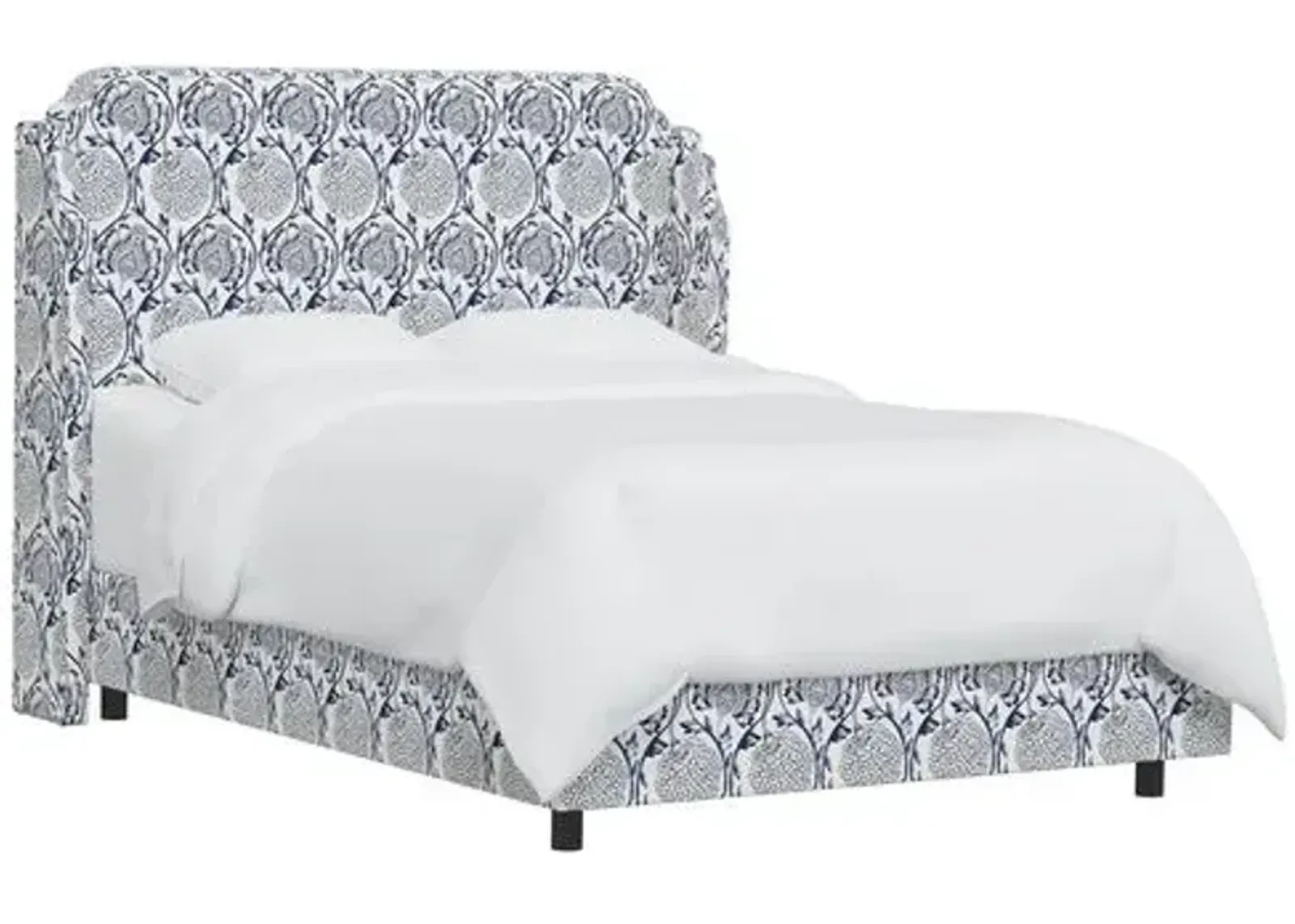 Aurora Wingback Bed - Ranjit Floral - Blue, Padded Headboard