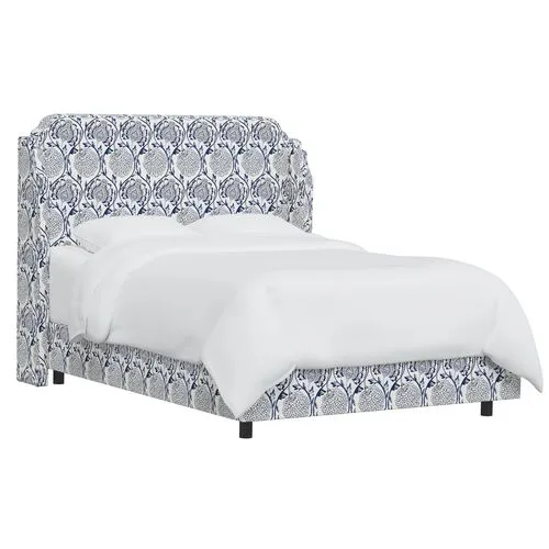 Aurora Wingback Bed - Ranjit Floral - Blue, Padded Headboard