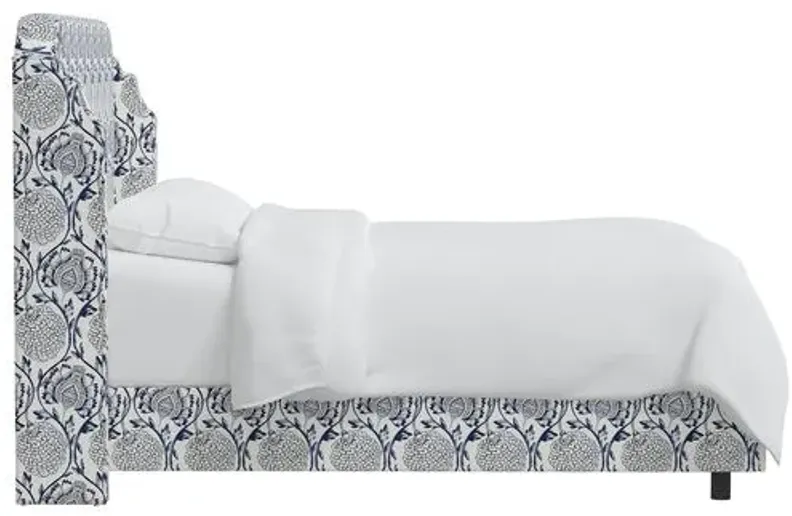 Aurora Wingback Bed - Ranjit Floral - Blue, Padded Headboard