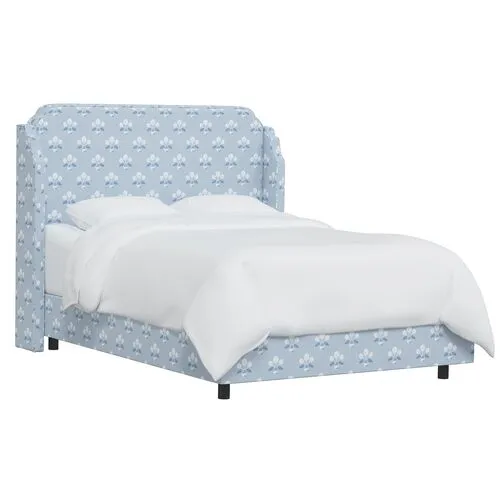 Aurora Wingback Bed - Block Vase Floral - Blue, Padded Headboard