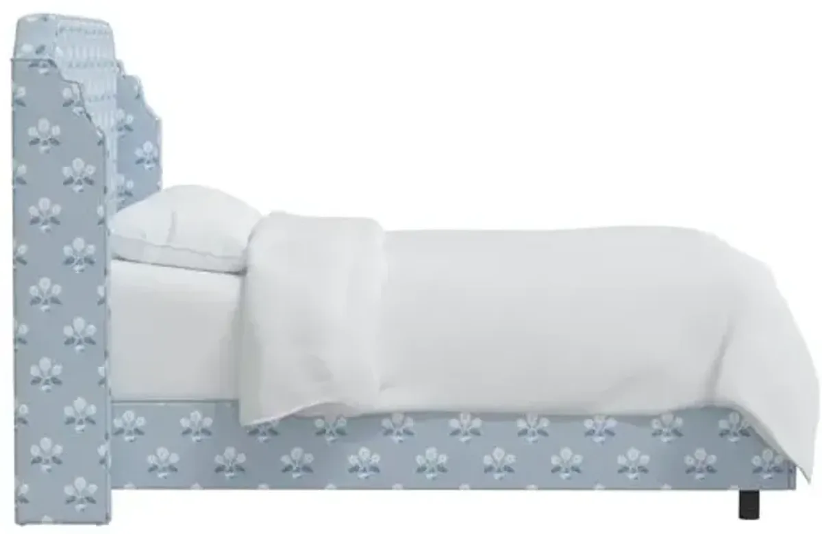 Aurora Wingback Bed - Block Vase Floral - Blue, Padded Headboard