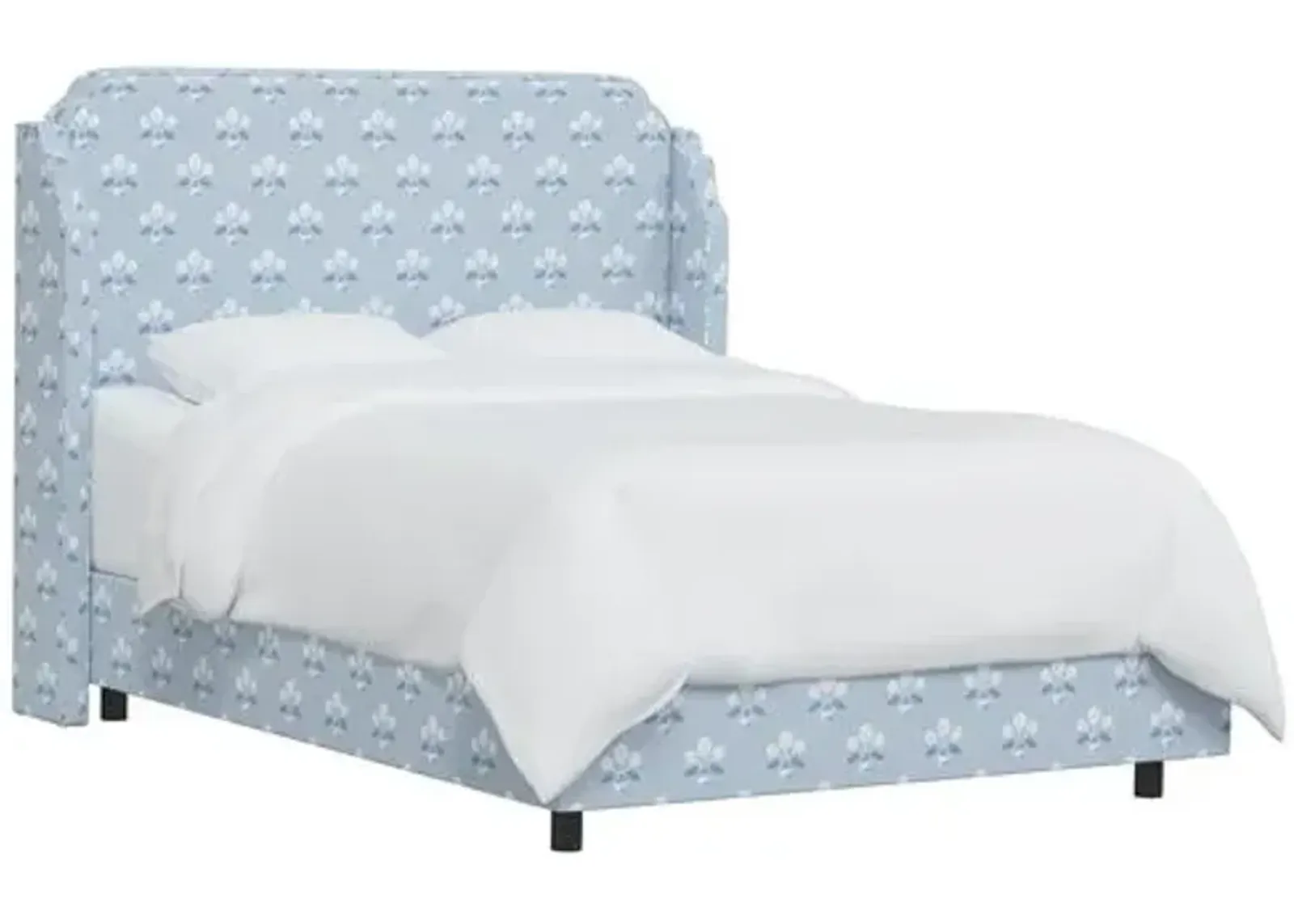 Aurora Wingback Bed - Block Vase Floral - Blue, Padded Headboard