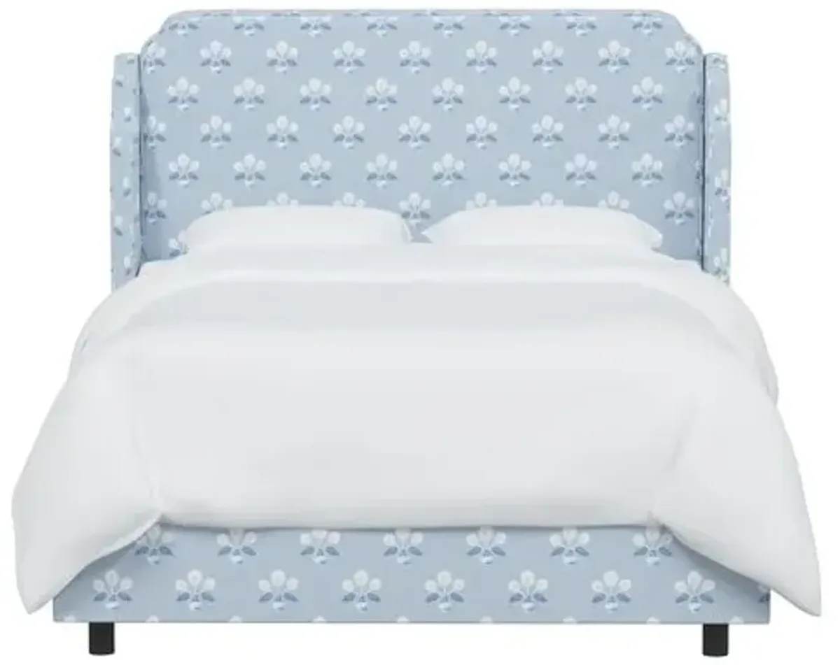 Aurora Wingback Bed - Block Vase Floral - Blue, Padded Headboard