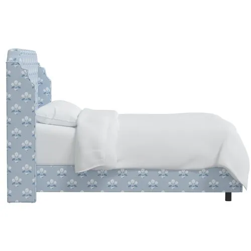 Aurora Wingback Bed - Block Vase Floral - Blue, Padded Headboard