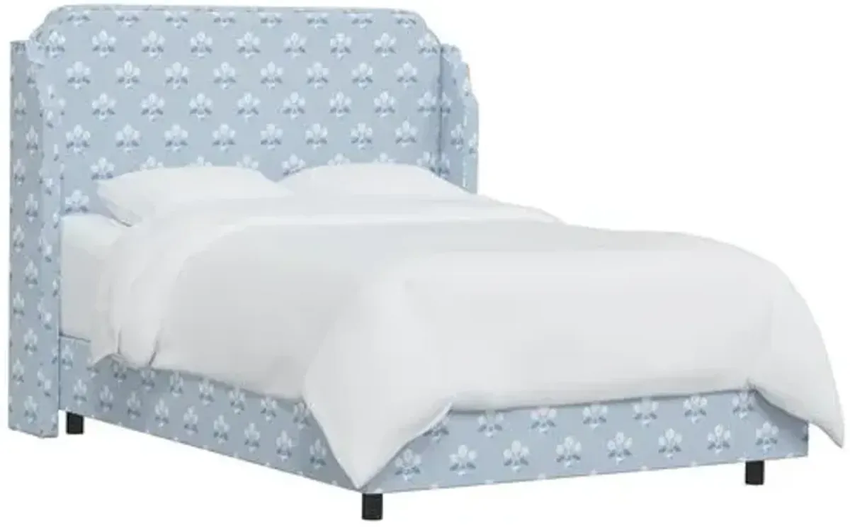 Aurora Wingback Bed - Block Vase Floral - Blue, Padded Headboard