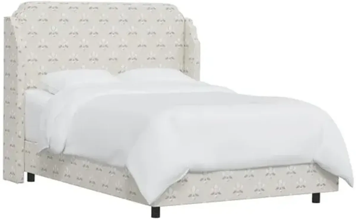 Aurora Wingback Bed - Block Vase Floral - Beige, Padded Headboard