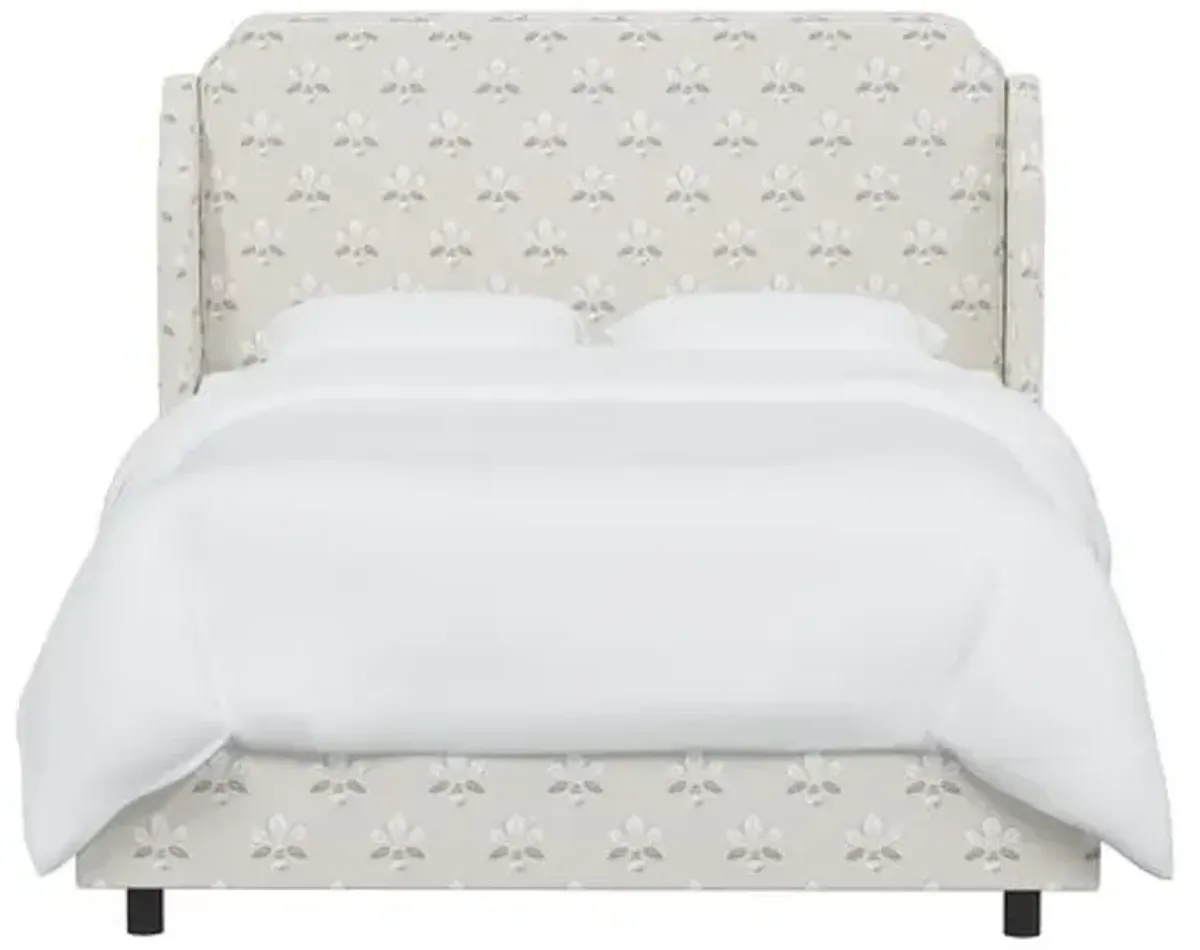 Aurora Wingback Bed - Block Vase Floral - Beige, Padded Headboard