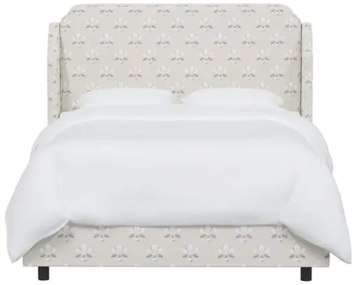 Aurora Wingback Bed - Block Vase Floral - Beige, Padded Headboard