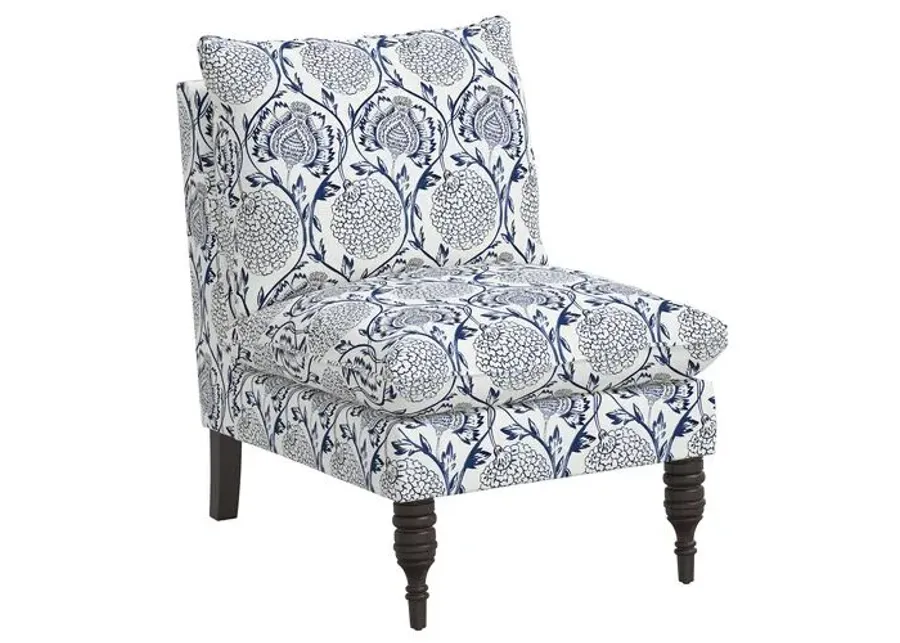 Daphne Slipper Chair - Ranjit Floral - Blue