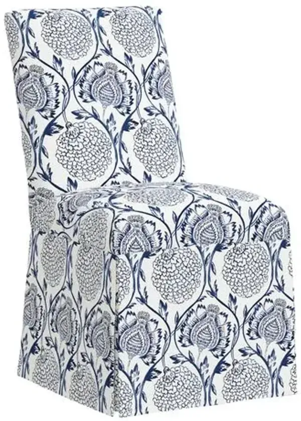 Owen Skirted Slipcover Side Chair - Ranjit Floral - Handcrafted - Blue