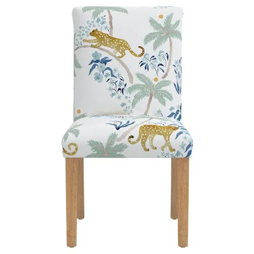 Shannon Side Chair - Palm Leopard - Dusty Blue