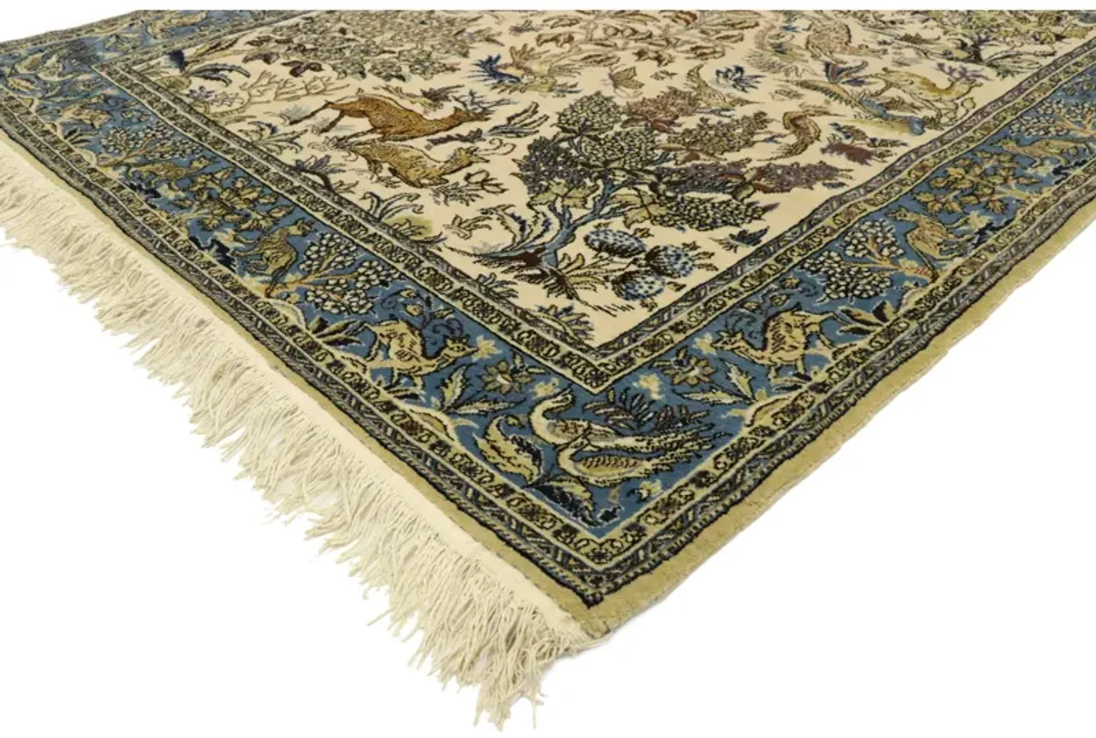 4'6" x 7' Persian Hunting Qum Rug - Esmaili Rugs & Antiques - Blue - Blue