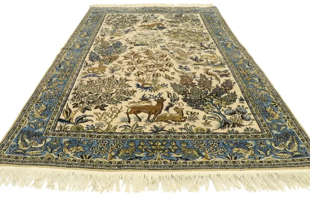 4'6" x 7' Persian Hunting Qum Rug - Esmaili Rugs & Antiques - Blue - Blue