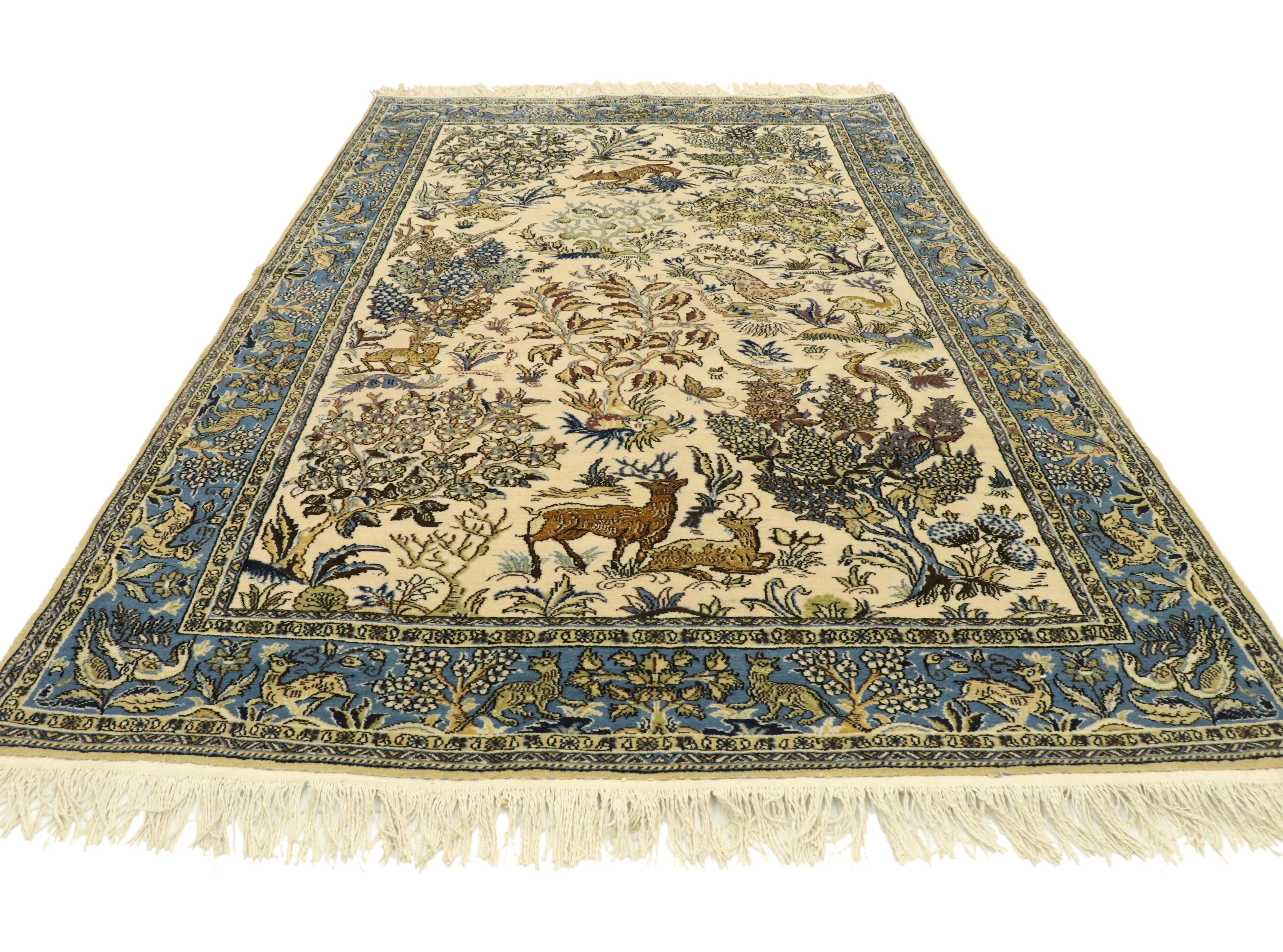 4'6" x 7' Persian Hunting Qum Rug - Esmaili Rugs & Antiques - Blue - Blue