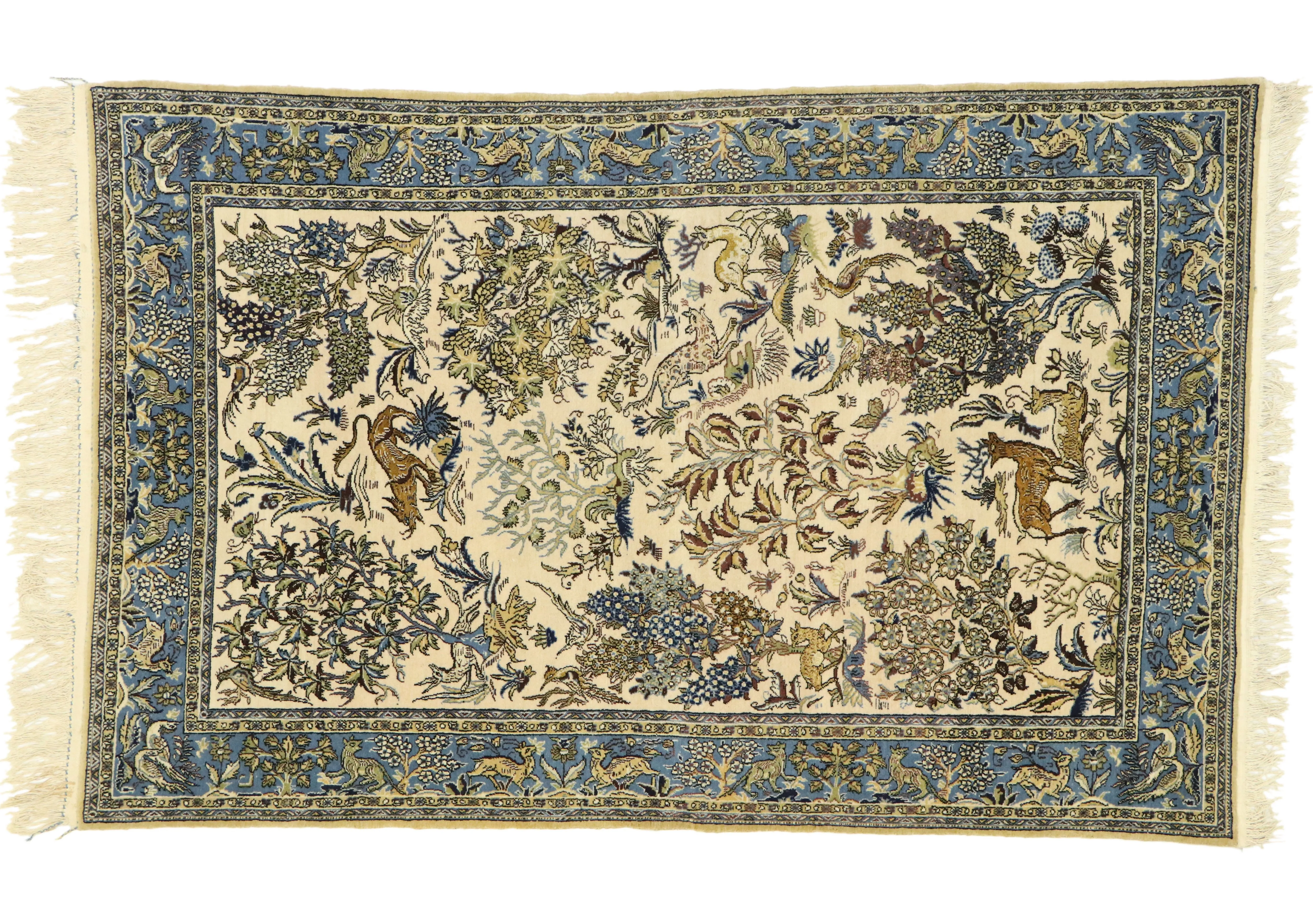 4'6" x 7' Persian Hunting Qum Rug - Esmaili Rugs & Antiques - Blue - Blue