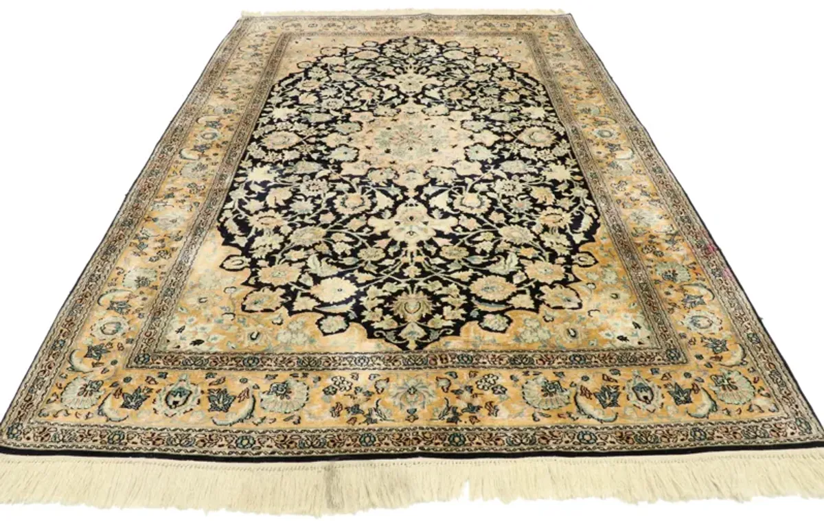 4'1" x 6'4" Persian Silk Qum Rug - Esmaili Rugs & Antiques - Beige - Beige