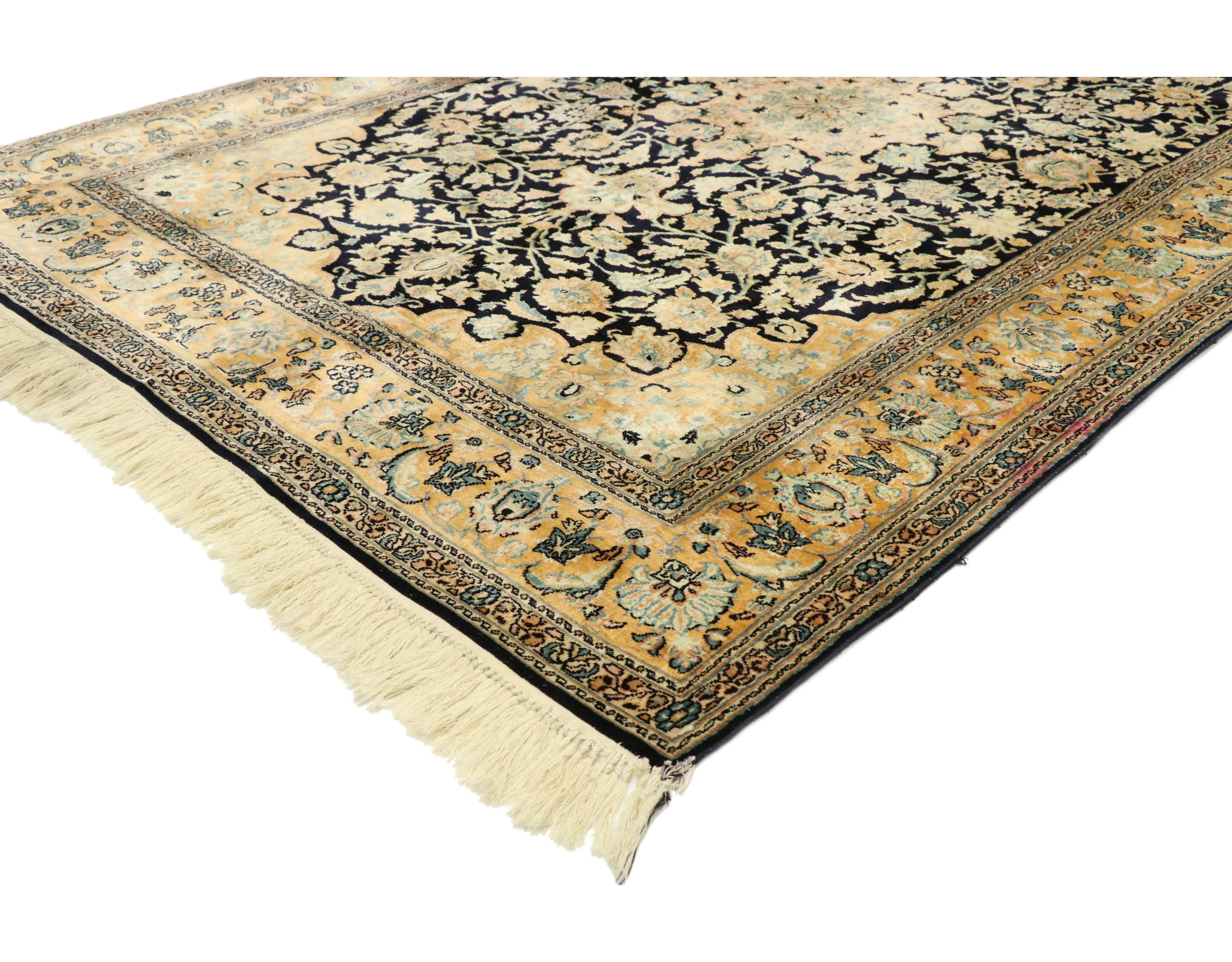 4'1" x 6'4" Persian Silk Qum Rug - Esmaili Rugs & Antiques - Beige - Beige