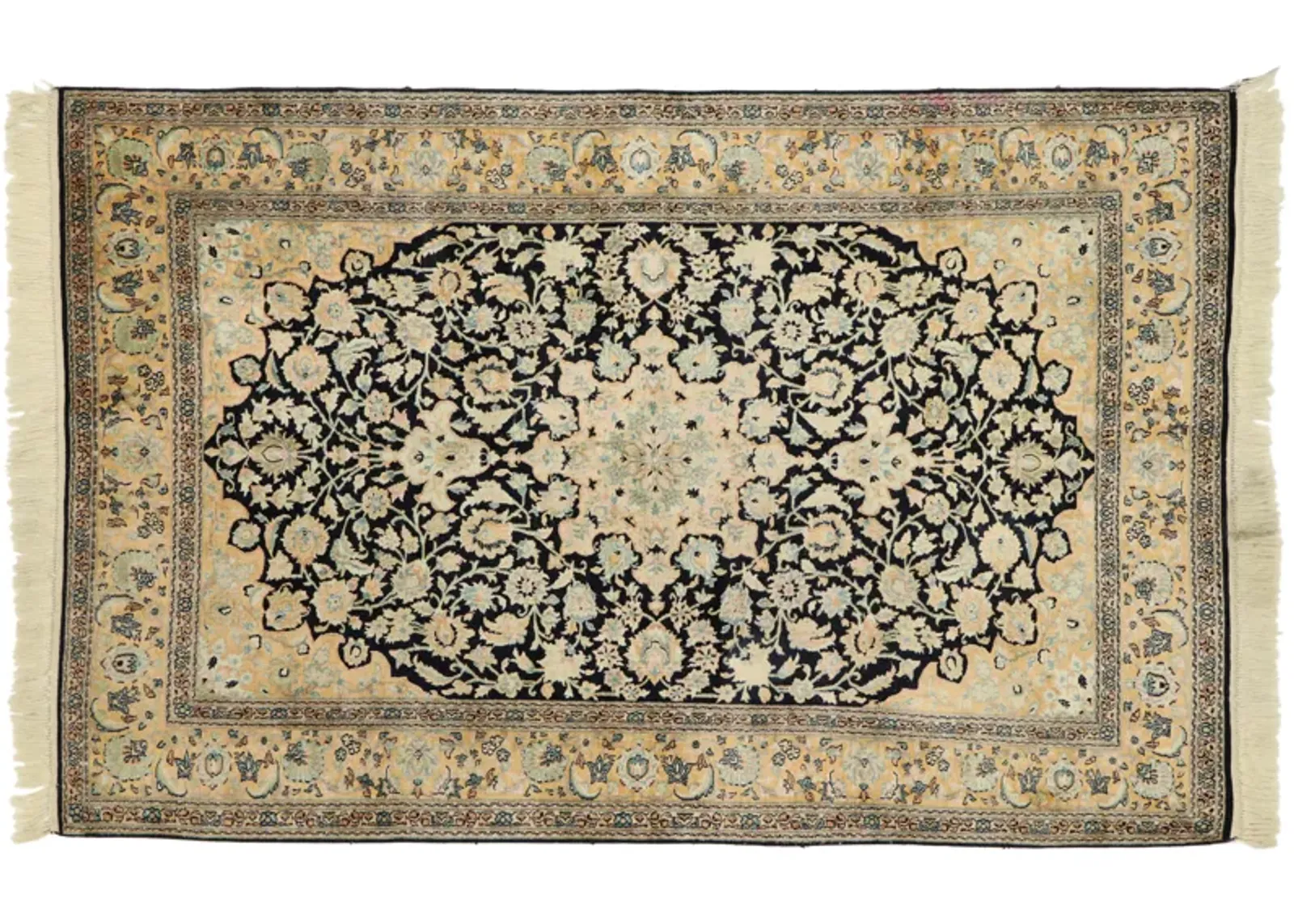 4'1" x 6'4" Persian Silk Qum Rug - Esmaili Rugs & Antiques - Beige - Beige