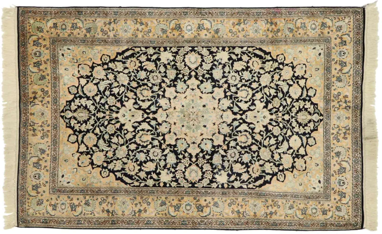 4'1" x 6'4" Persian Silk Qum Rug - Esmaili Rugs & Antiques - Beige - Beige