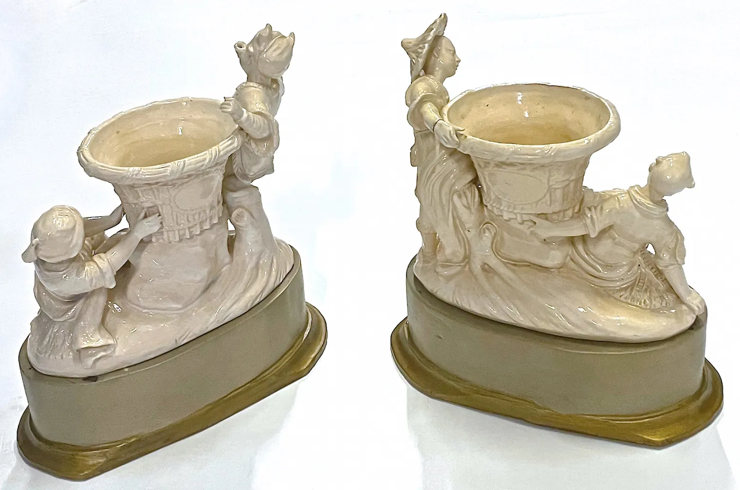 Chinoiserie Figurine Garniture Vases,Set of 2 - Vermilion Designs - Brown