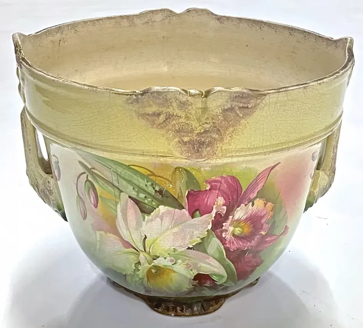 Large Antique English Floral Cachepot - Vermilion Designs - Brown