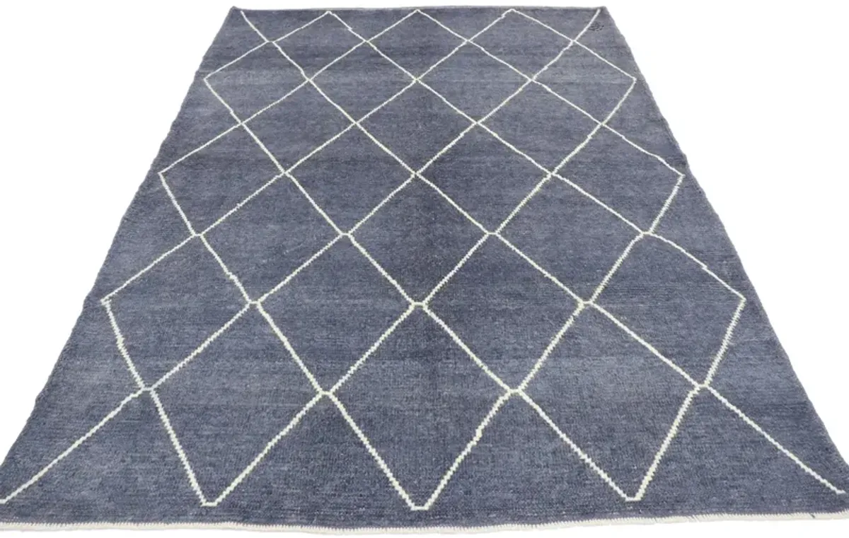 Contemporary Moroccan Rug - 5'3 x 7'6 - Esmaili Rugs & Antiques - Blue - Blue