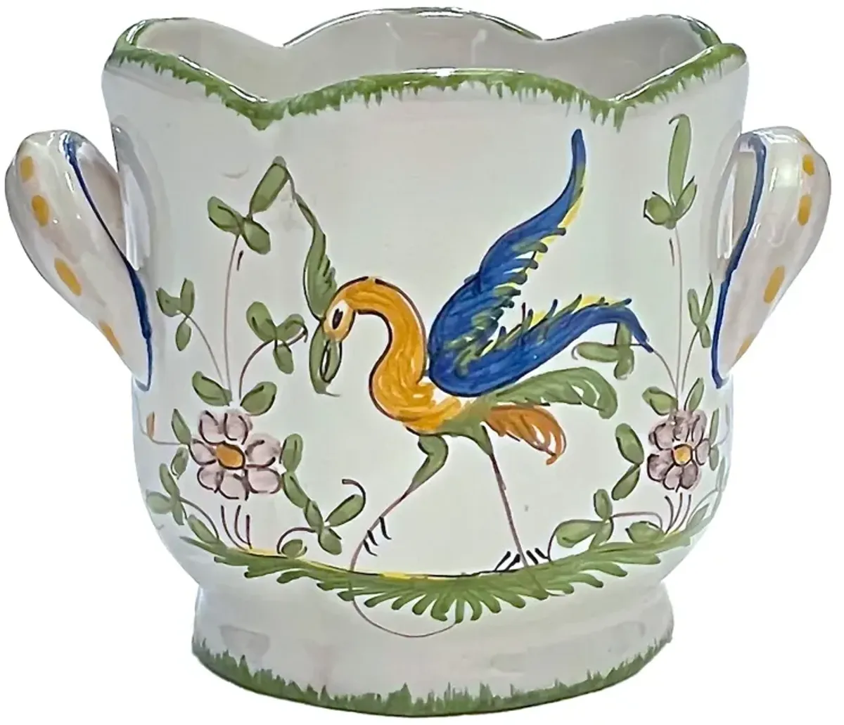 Hand-Painted Phoenix & Floral Cachepot - Vermilion Designs - White