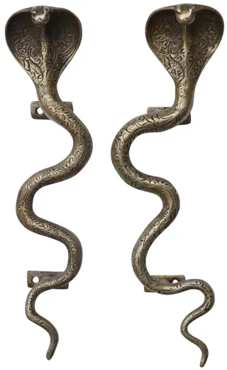 Large Brass Cobra Door Handles - a Pair - Interesting Things - Gold