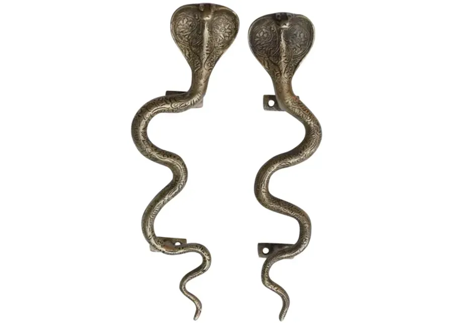 Large Brass Cobra Door Handles - a Pair - Interesting Things - Gold