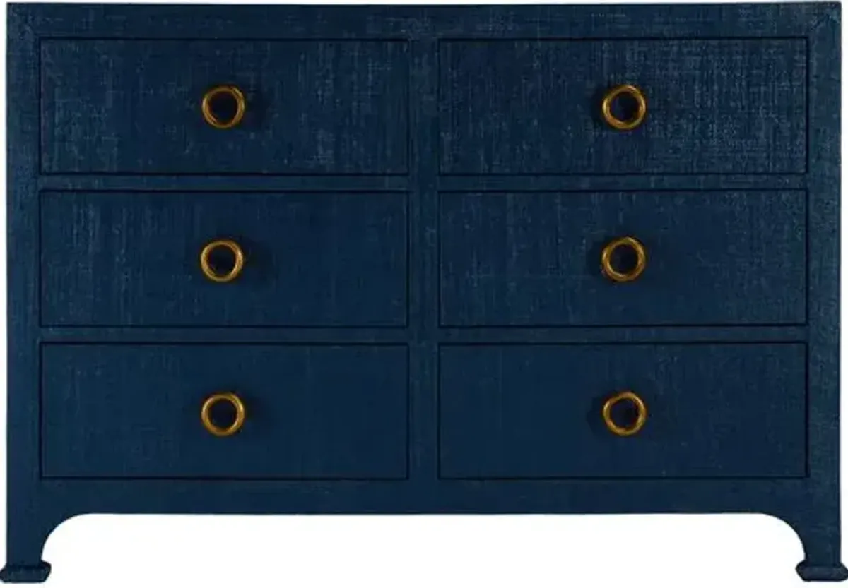 Kos 6-Drawer Raffia Dresser - Blue