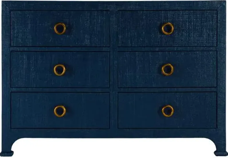 Kos 6-Drawer Raffia Dresser - Blue