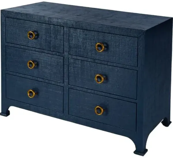 Kos 6-Drawer Raffia Dresser - Blue