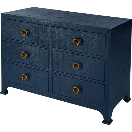 Kos 6-Drawer Raffia Dresser - Blue