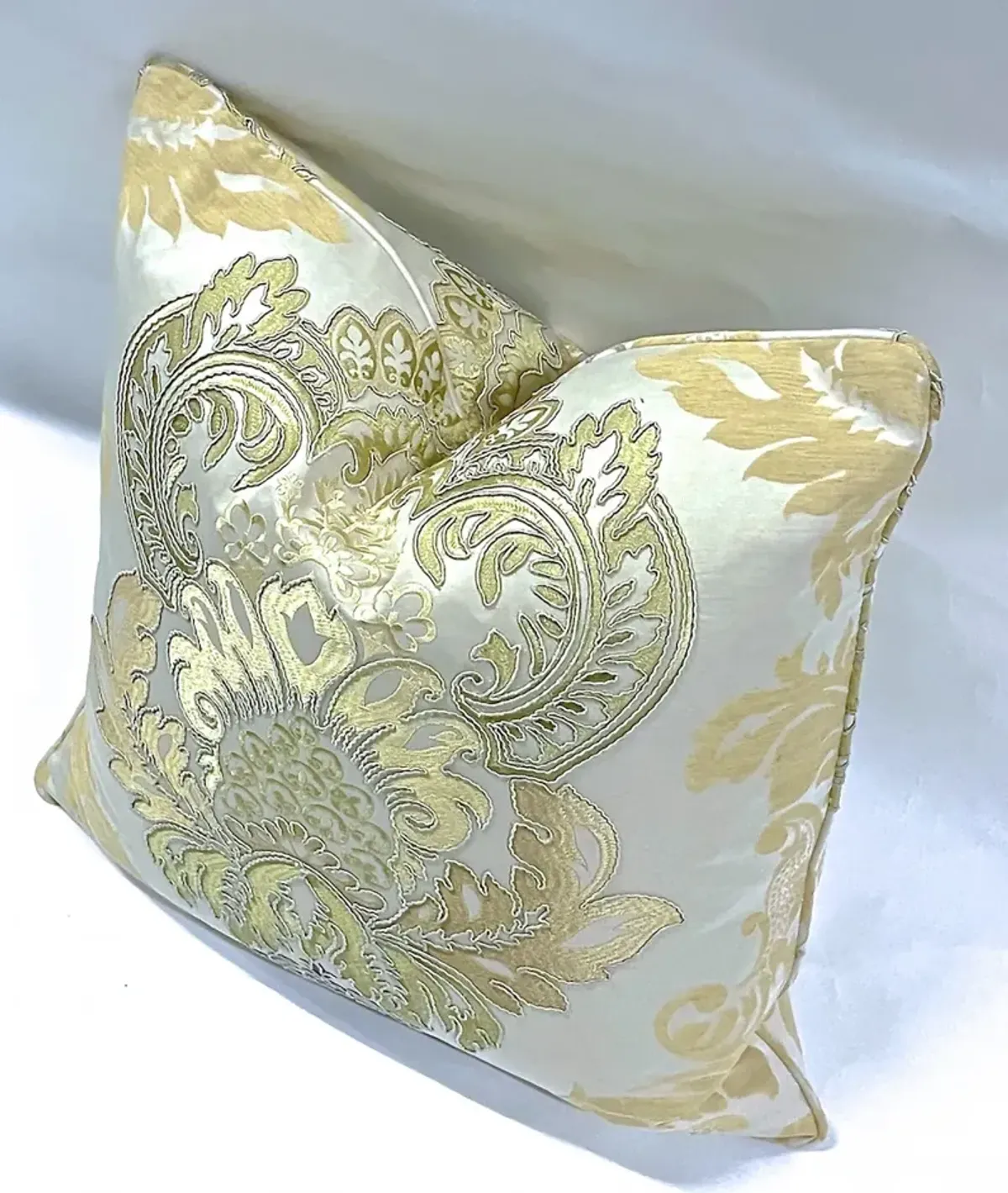 Embroidered Gold & Bronze Damask Pillow - Vermilion Designs