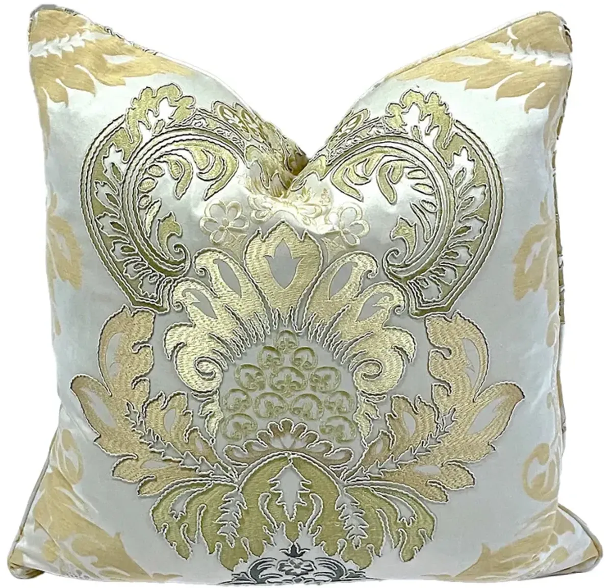 Embroidered Gold & Bronze Damask Pillow - Vermilion Designs