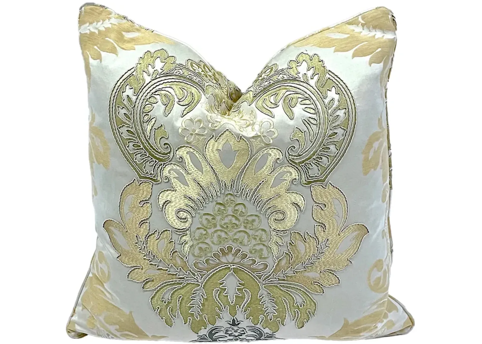 Gold & Bronze Embroidered Damask Pillow - Vermilion Designs