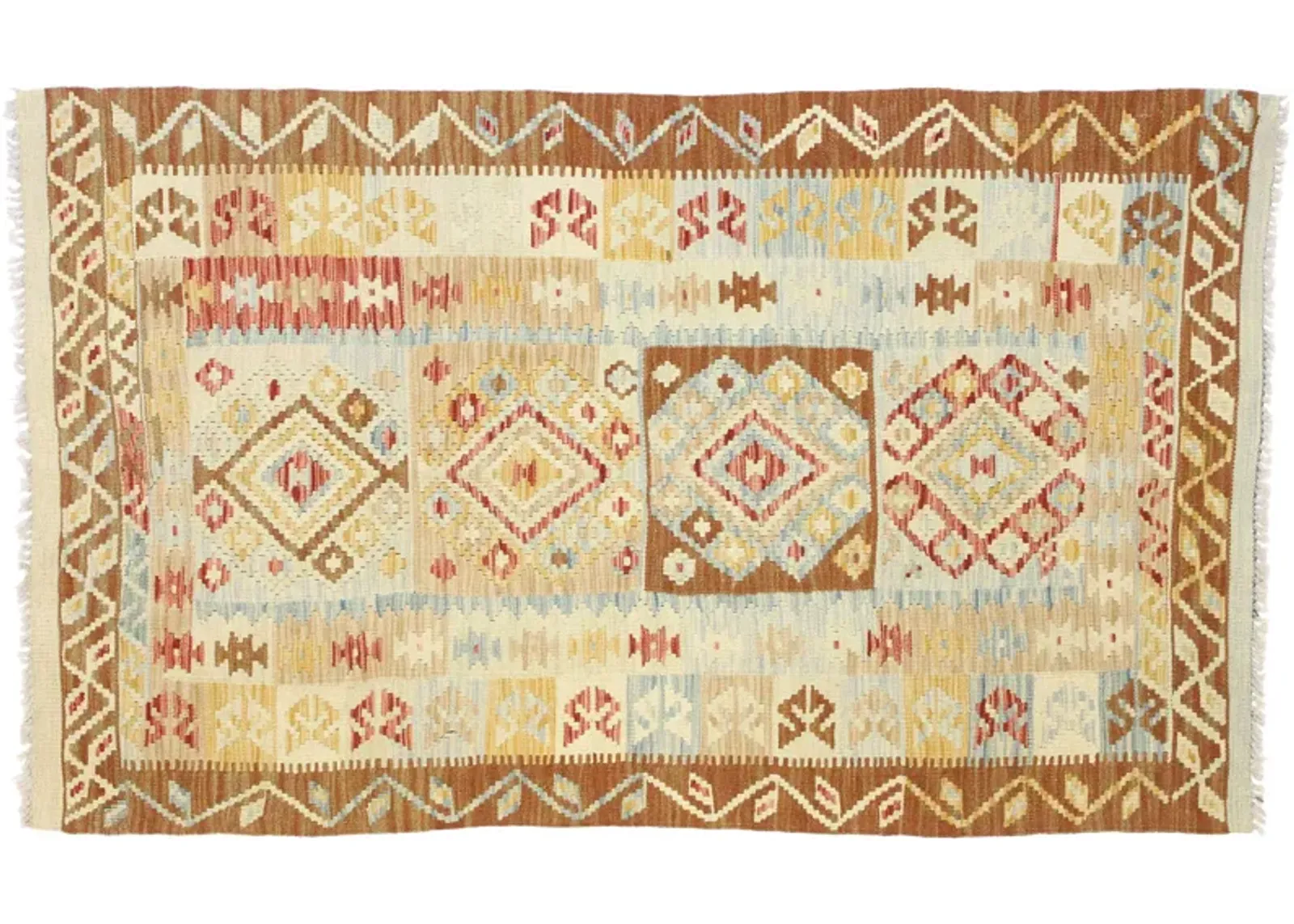 Vintage Afghan Kilim Rug - 3'3 x 5'5 - Esmaili Rugs & Antiques - Brown - Brown