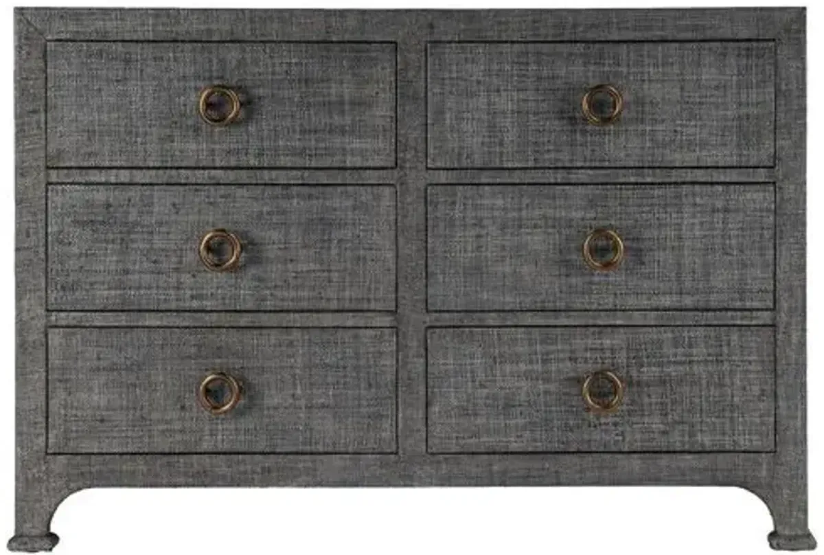 Kos 6-Drawer Raffia Dresser - Gray