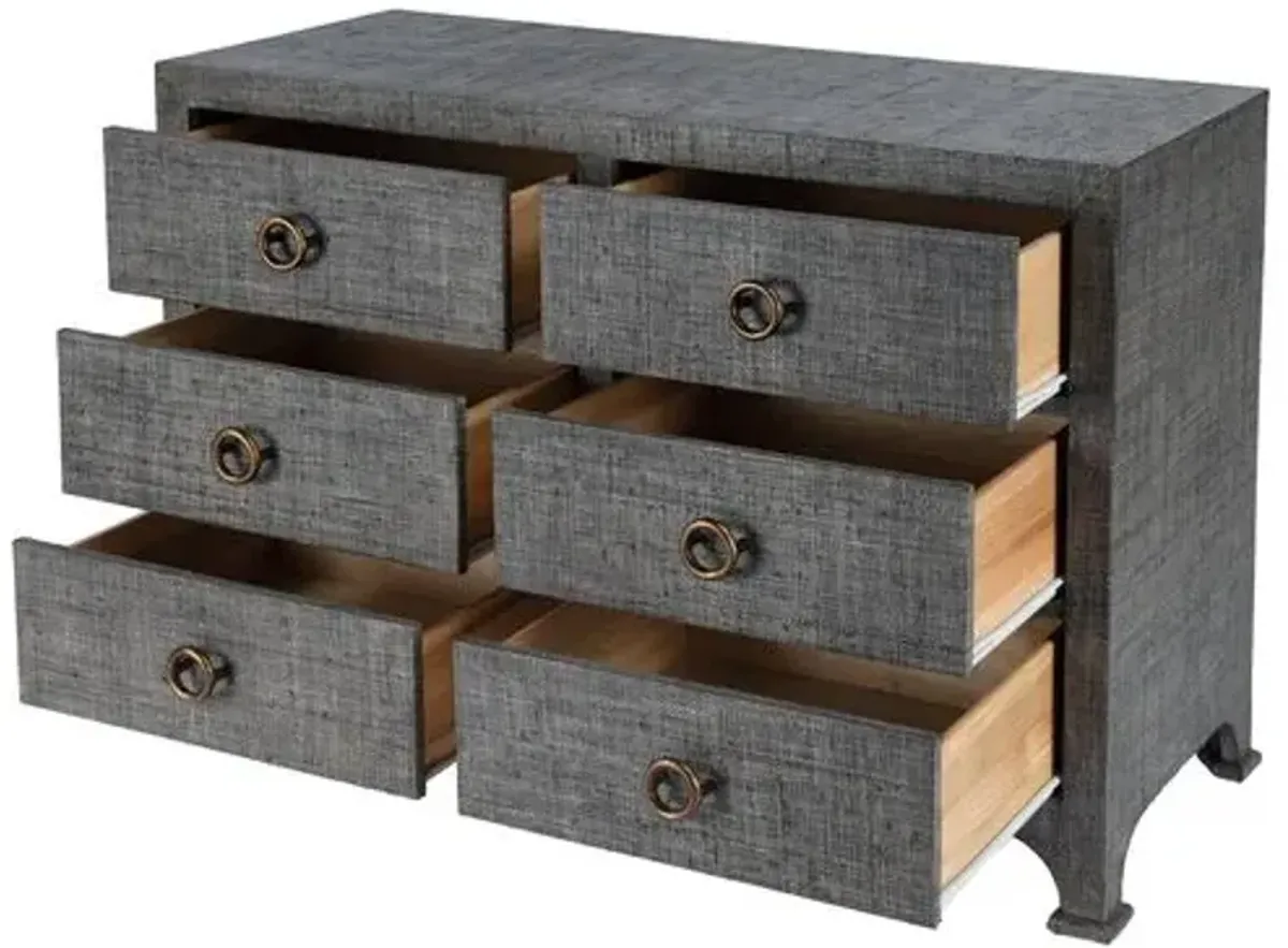 Kos 6-Drawer Raffia Dresser - Gray