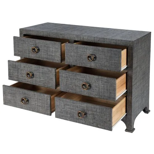 Kos 6-Drawer Raffia Dresser - Gray