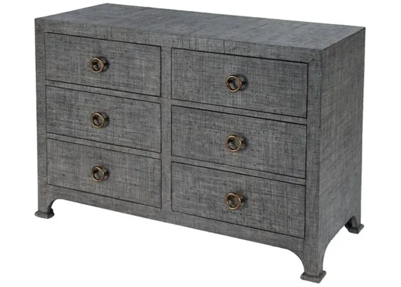 Kos 6-Drawer Raffia Dresser - Gray