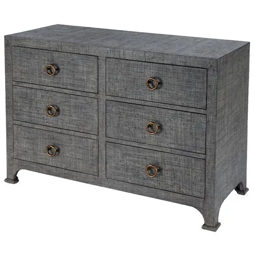 Kos 6-Drawer Raffia Dresser - Charcoal - Gray