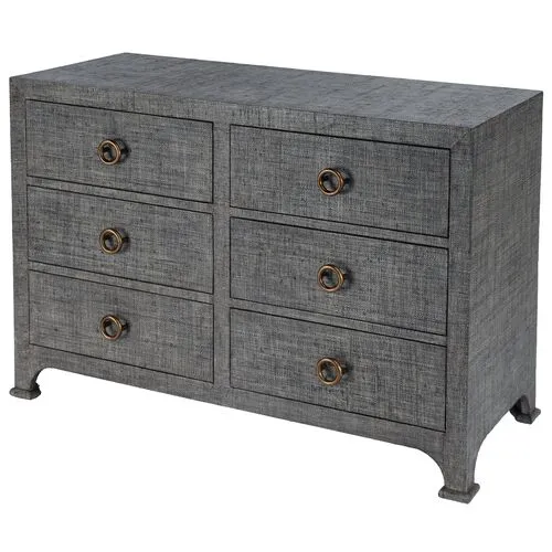 Kos 6-Drawer Raffia Dresser - Gray