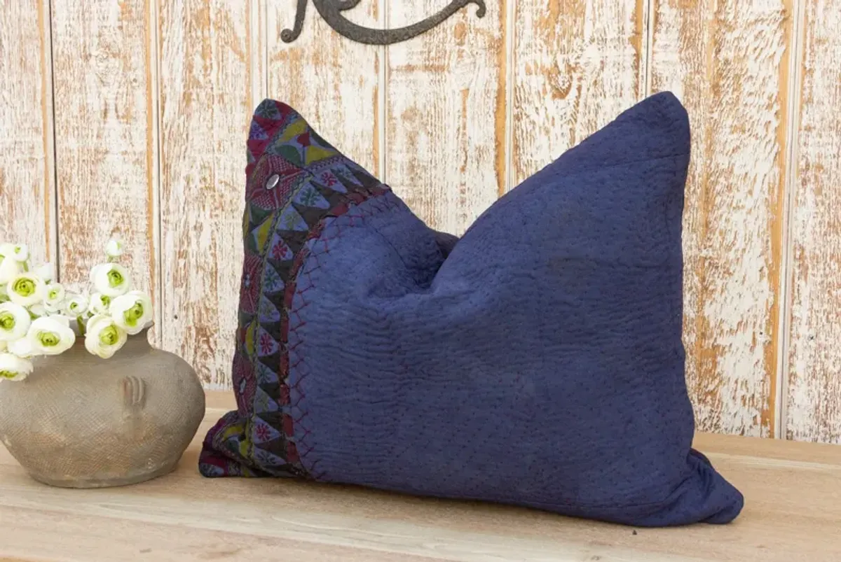 Jiya Antique Indigo Grain Sack Pillow - de-cor