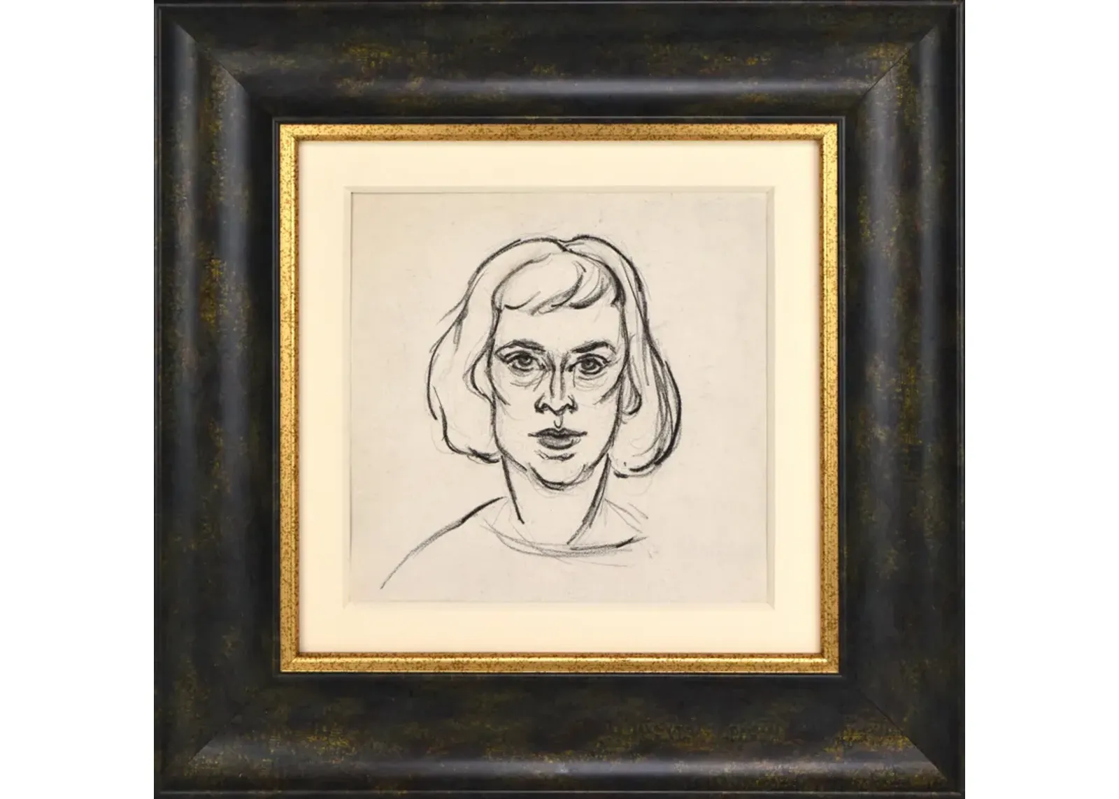 Expressionist Portrait Drawing 1953 - Antiquarian Art Company - Black