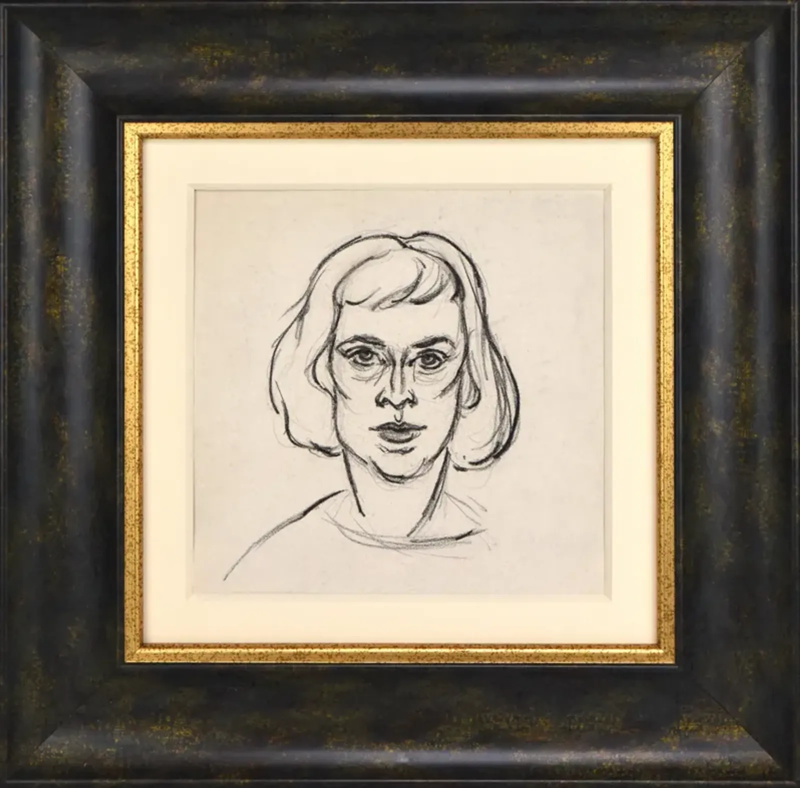 Expressionist Portrait Drawing 1953 - Antiquarian Art Company - Black